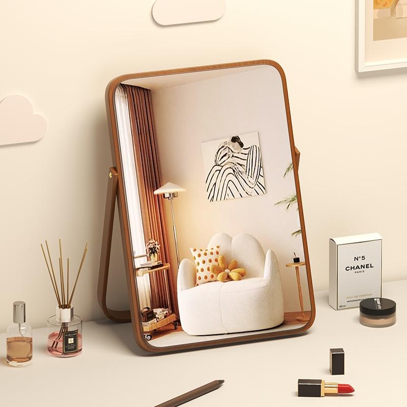 Miroir De Maquillage  | Miroir De Maquillage En Bois Massif Rétro, Miroir De Table À Domicile, Grand Miroir De Coiffeuse Simple Et Pliable. Miroir De Maquillage Miroir De Maquillage