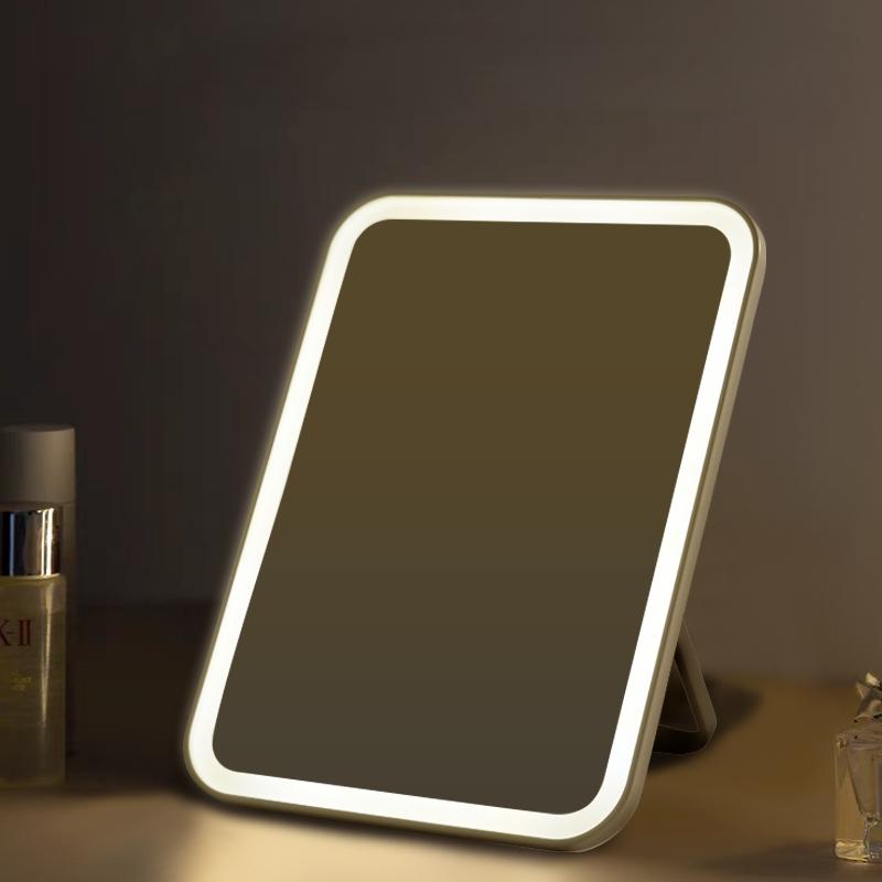 Miroir De Maquillage  | Miroir De Maquillage Led Avec Lumière, Portable Et Pliable, Miroir De Bureau Pour Étudiants En Dortoir, Miroir De Table Pour Femmes. Miroir De Maquillage Miroir De Maquillage