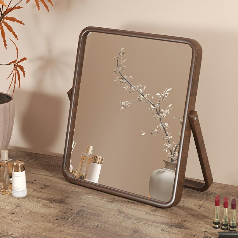 Miroir De Maquillage  | Miroir De Maquillage En Bois Massif, Miroir De Table Pliable, Miroir De Coiffeuse Simple Pour La Maison, Grand Miroir Carré Rétro Pour Chambre À Coucher Féminine. Miroir De Maquillage Miroir De Maquillage